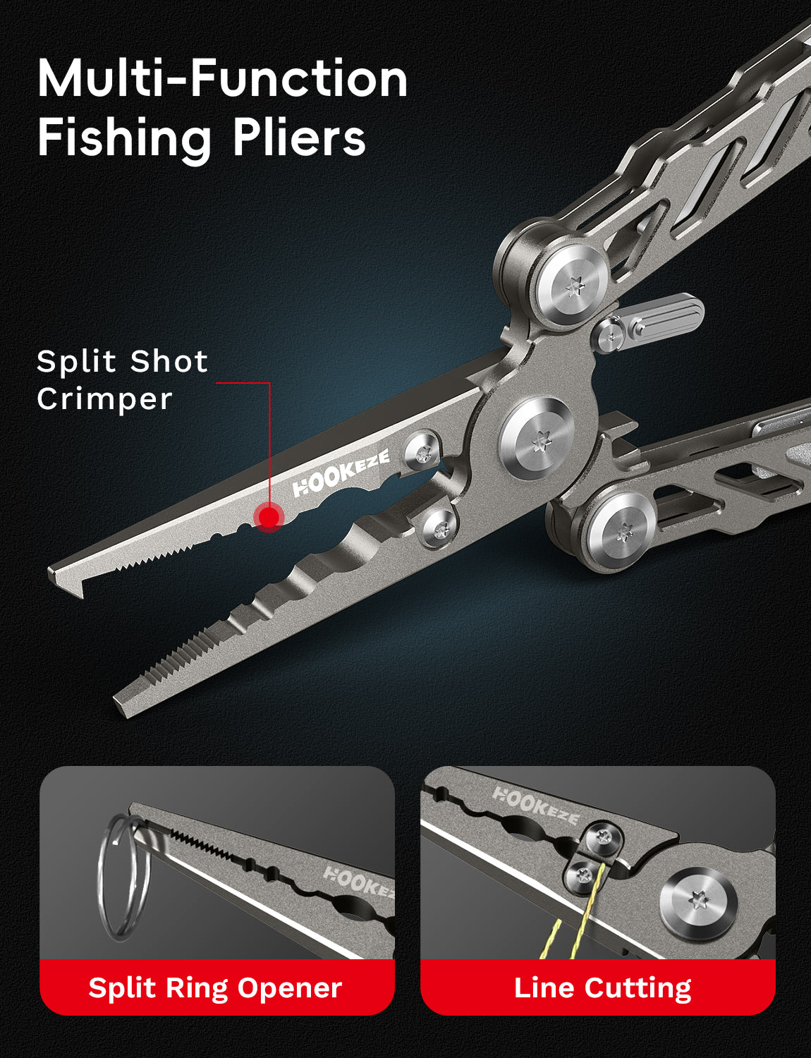 HookEze Folding Fishing Pliers | With Belt Pouch & Lanyard