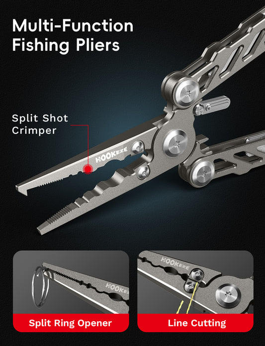 HookEze Folding Fishing Pliers | With Belt Pouch & Lanyard