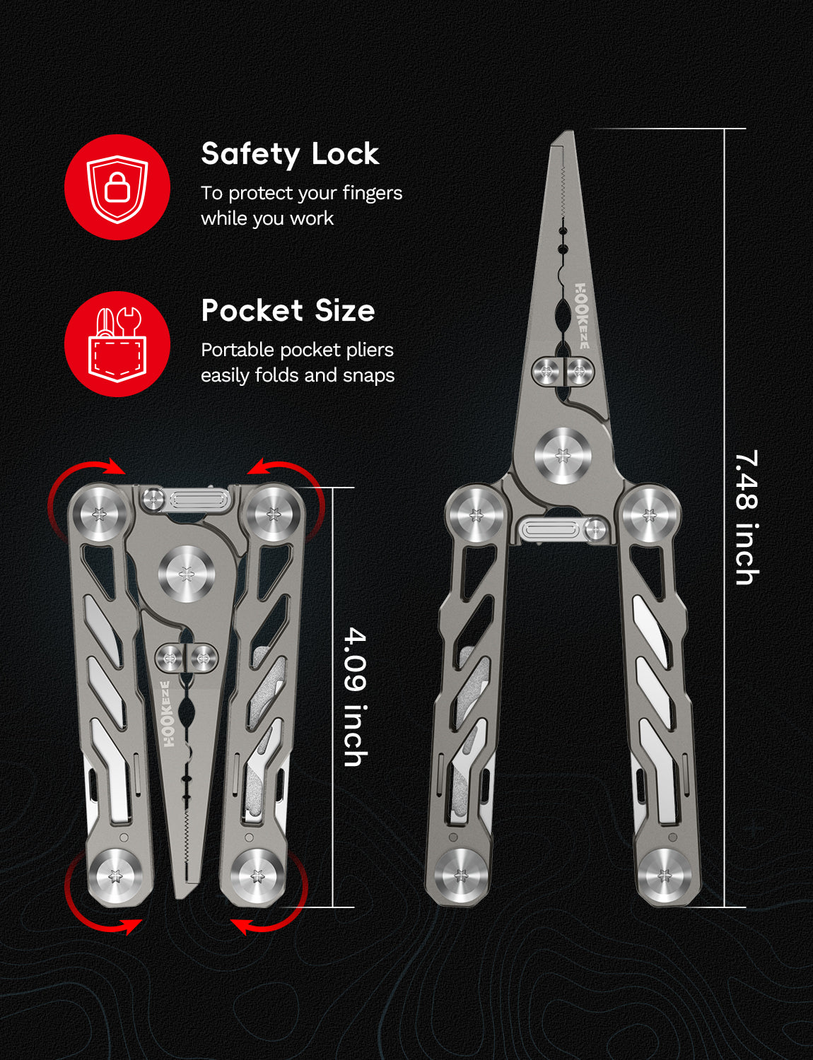 HookEze Folding Fishing Pliers | With Belt Pouch & Lanyard