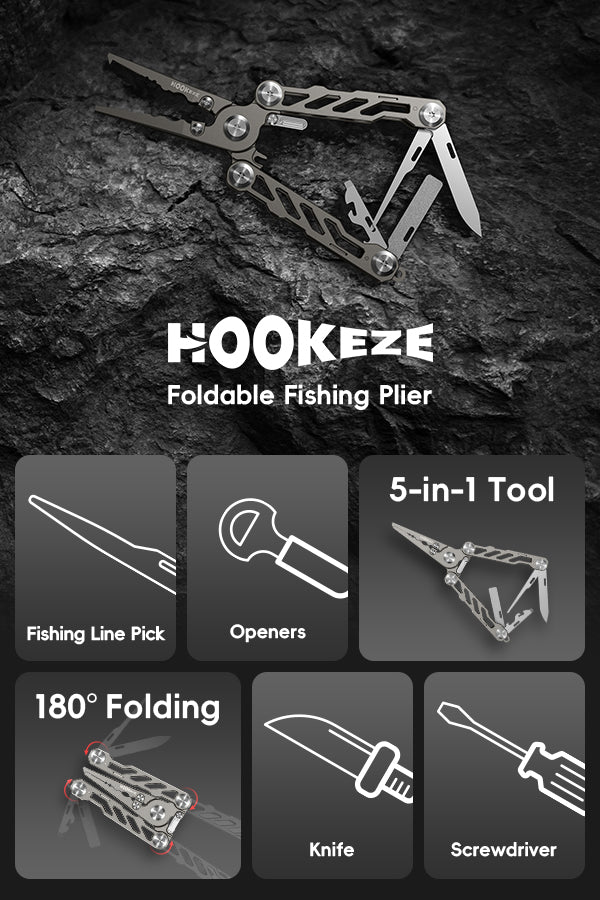 HookEze Folding Fishing Pliers | With Belt Pouch & Lanyard